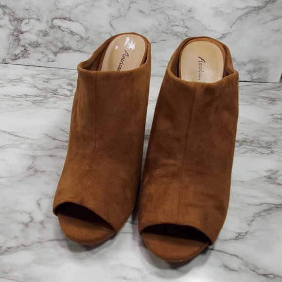 American Eagle By Payless Shoes - Brown Open Toe Booties Faux Suede size 7.5